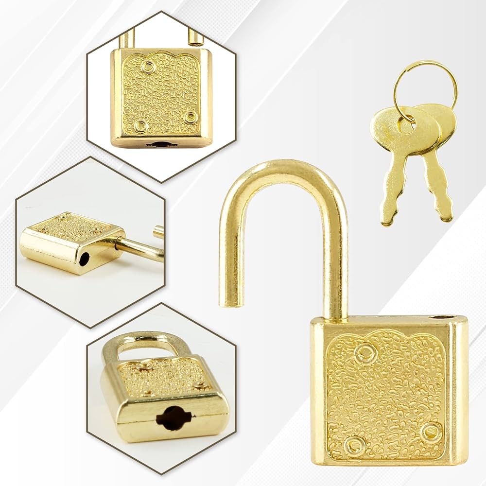 小物 PADLOCK KEY HANGER / GOLD Unlorspy 10 Pcs Gold Mini Padlock with Key, Small Luggage